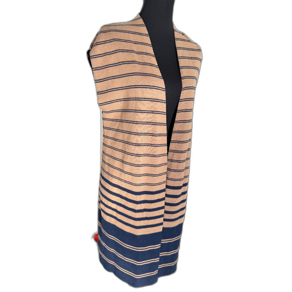 Chico’s Reversible Sweater Vest Small | Tan & Navy Longline Classic - Picture 3 of 7